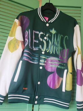 SNOW MILK 'Blessings' Floral Varsity Jacket